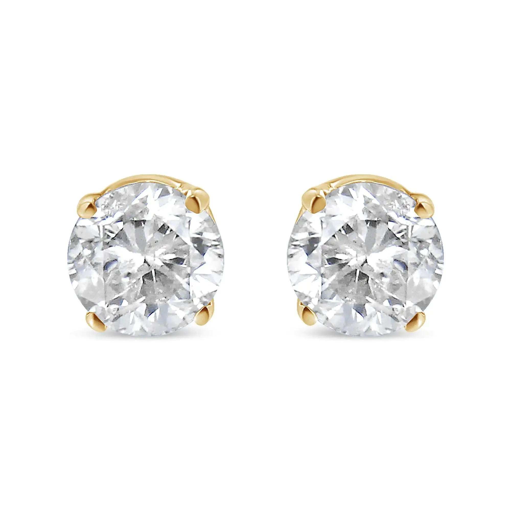 14K Yellow Gold 1/4 Cttw Round Brilliant-Cut Near Colorless Diamond Classic 4-Prong Stud Earrings (J-K Color, I1-I2 Clarity)