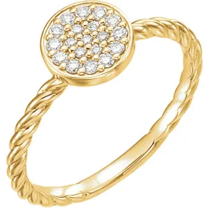 14k Yellow Gold 1/6 CTW Diamond Cluster Rope Ring, Size 7