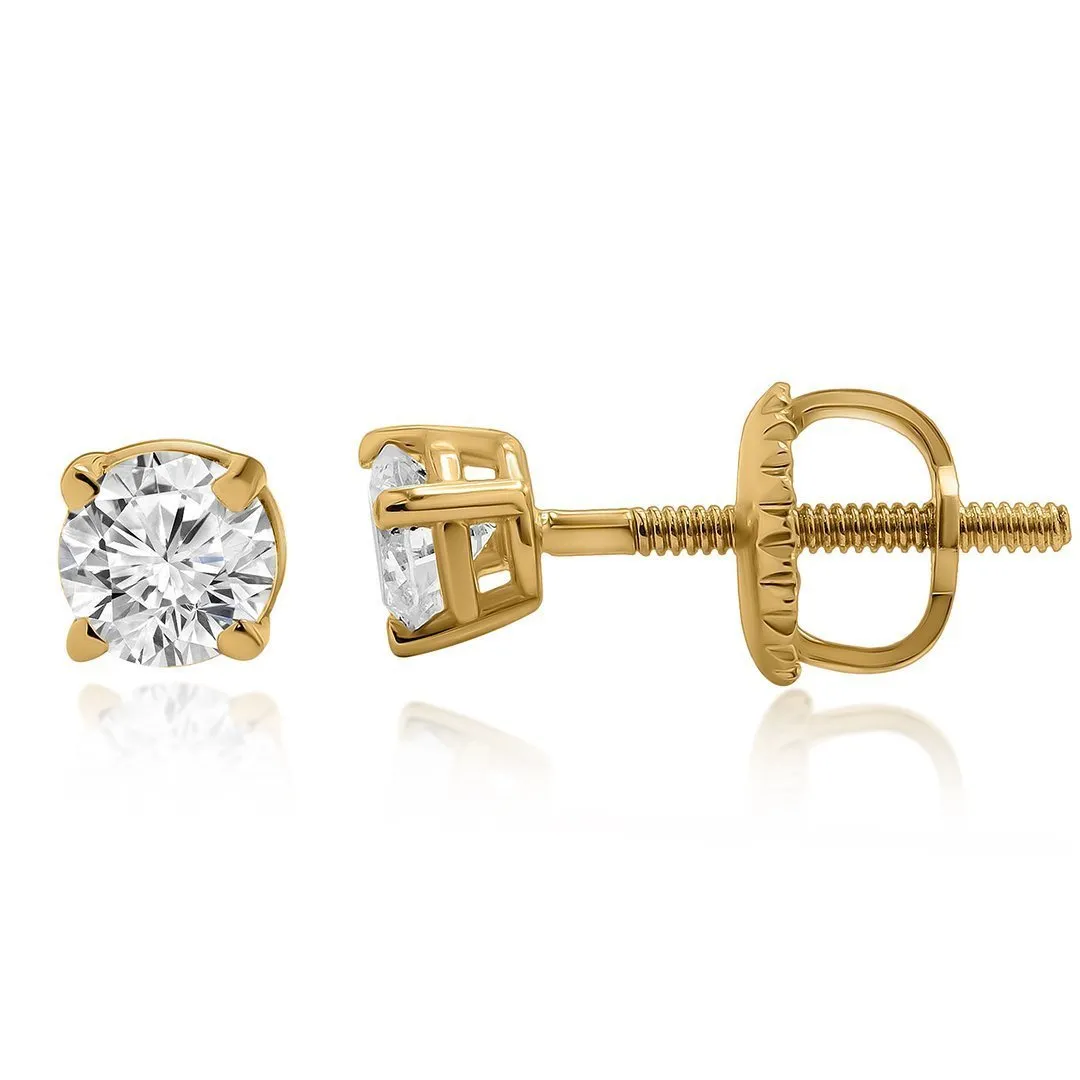 14k Yellow Gold Classic Diamond Solitaire Stud Earrings 0.38 Ctw
