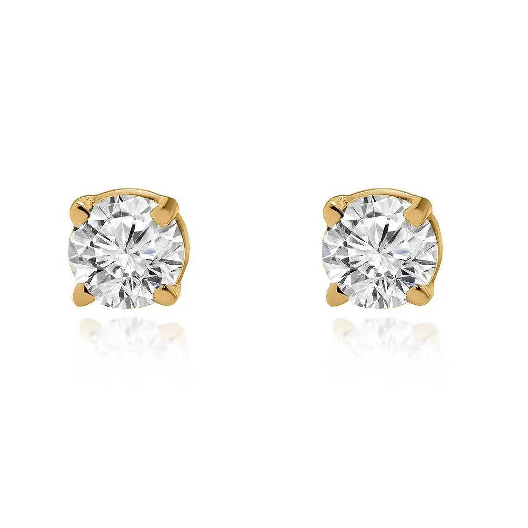 14k Yellow Gold Classic Diamond Solitaire Stud Earrings 0.38 Ctw