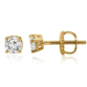 14k Yellow Gold Classic Diamond Solitaire Stud Earrings 0.38 Ctw