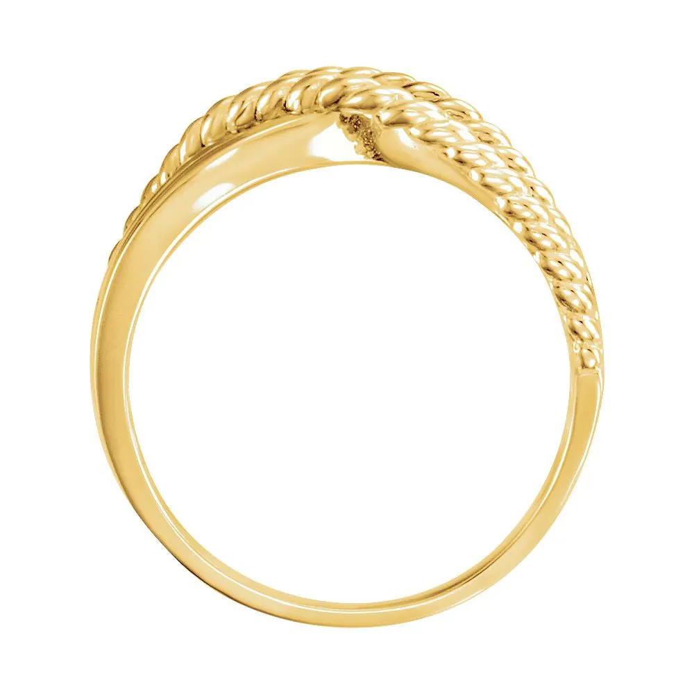 14k Yellow Gold Crossover Rope Design Ring, Size 7