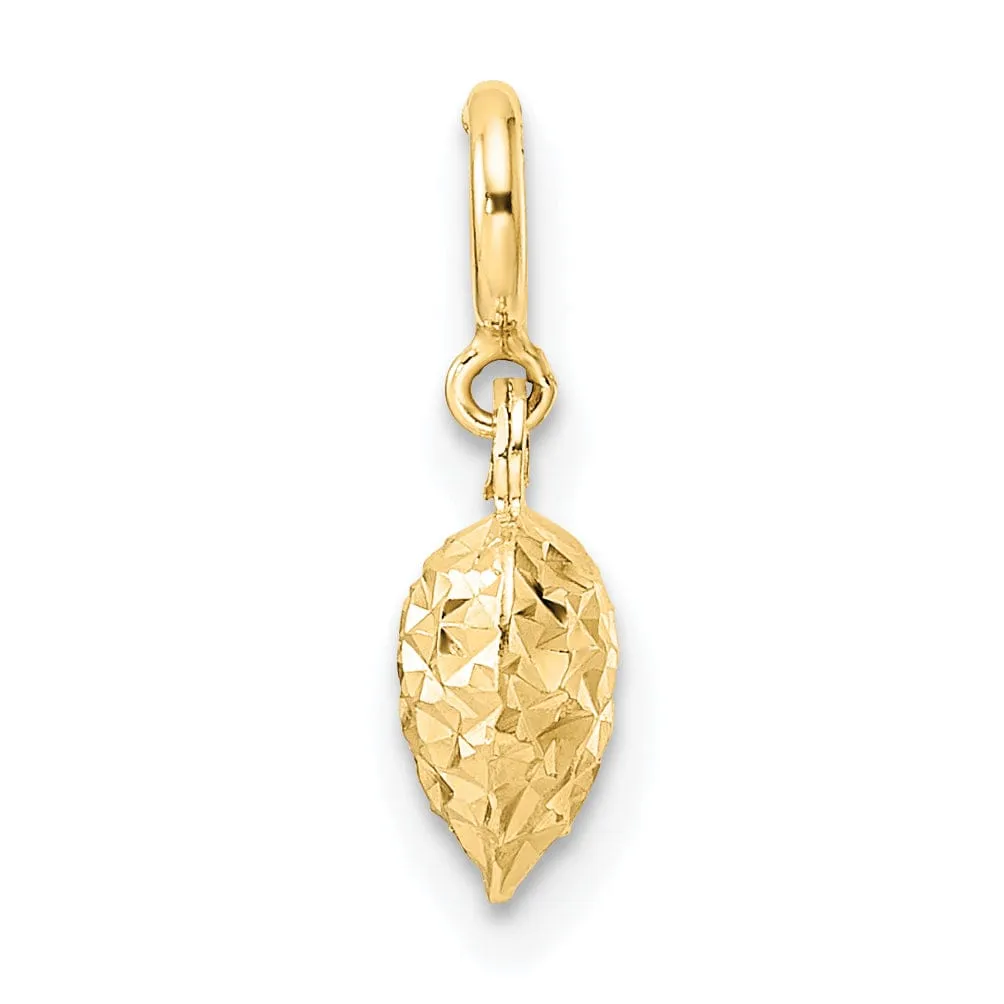 14K Yellow Gold D.C Finish 3-D Heart Design Charm Pendant