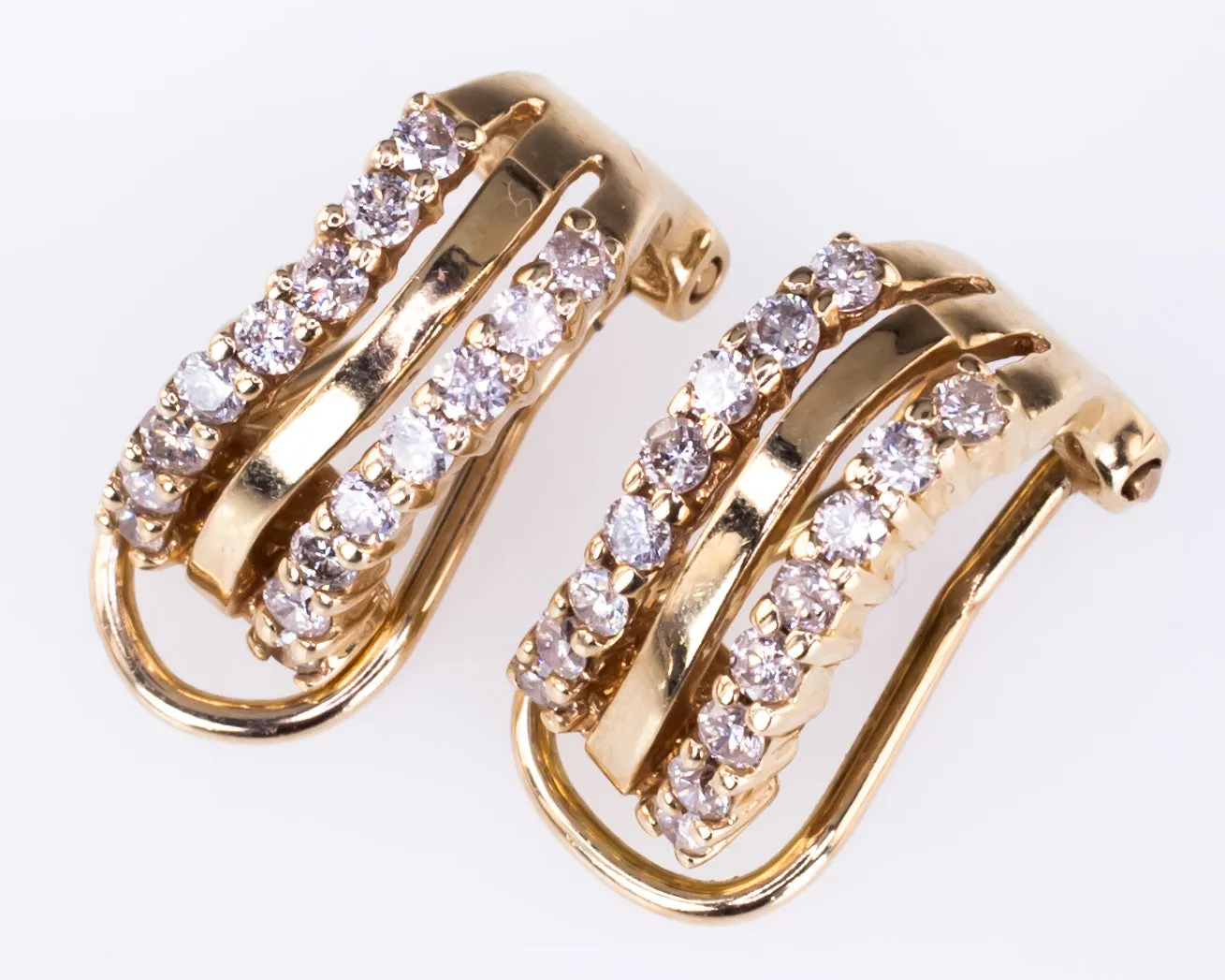 14k Yellow Gold Diamond Clip-On Earrings TCW = Appx 1 Ct/H/SI