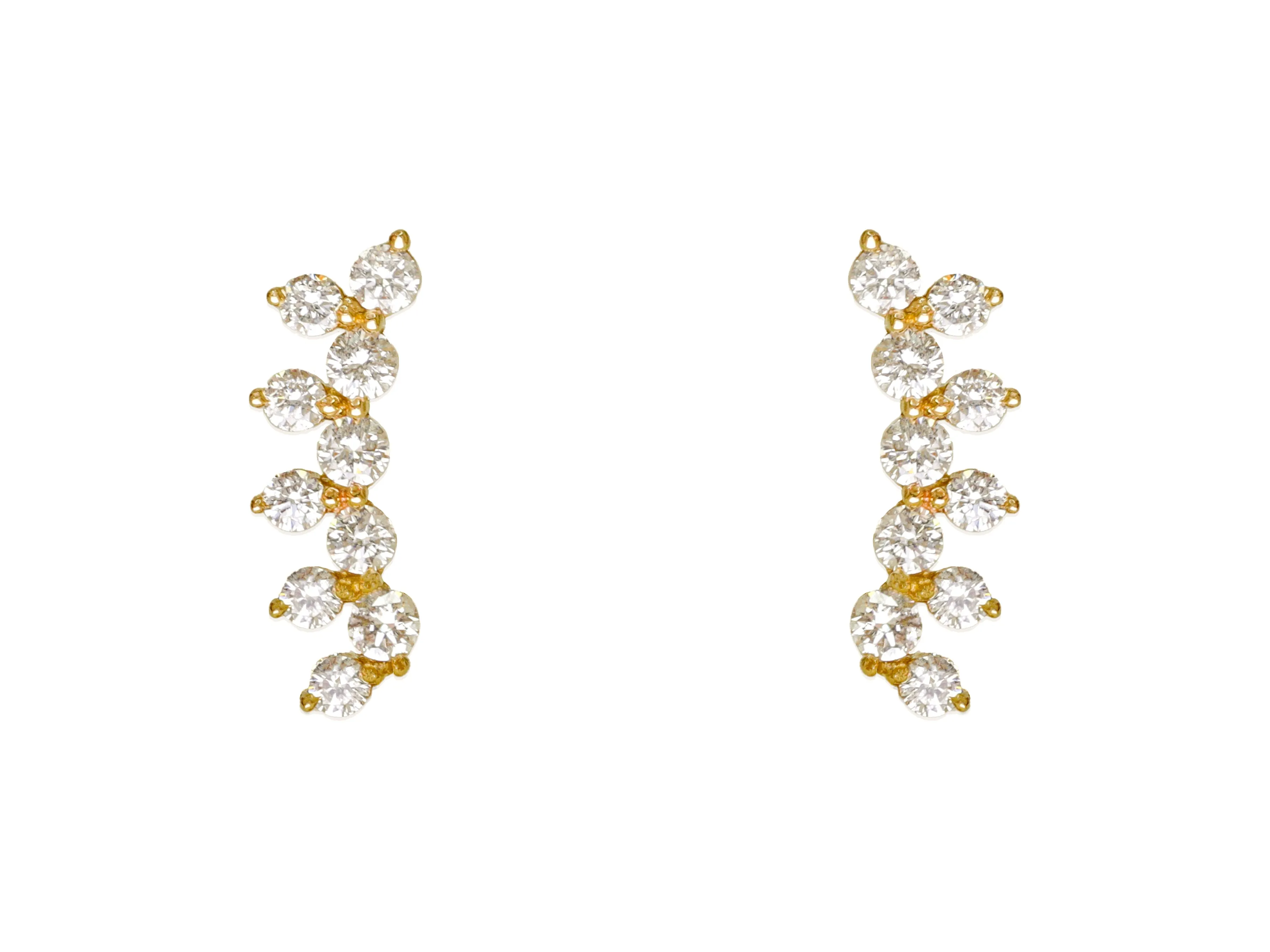 14k Yellow Gold Diamond Flower Crawler Earrings