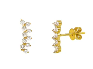 14k Yellow Gold Diamond Flower Crawler Earrings