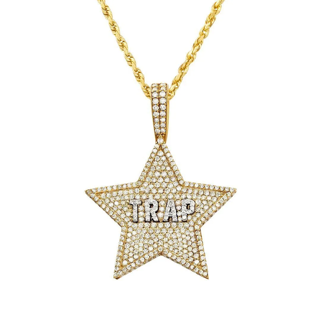 14k Yellow Gold Diamond Trap Star Pendant 2.25 Ctw