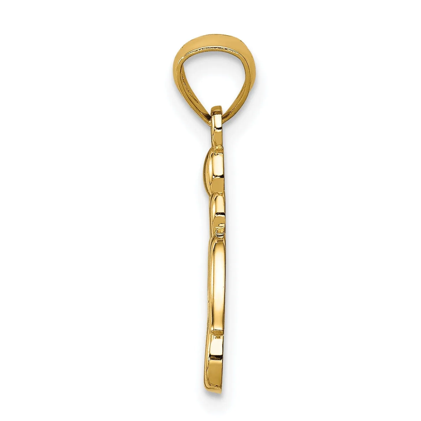 14K Yellow Gold Finish Polish Finish Concave Angel with Hearts Pendant