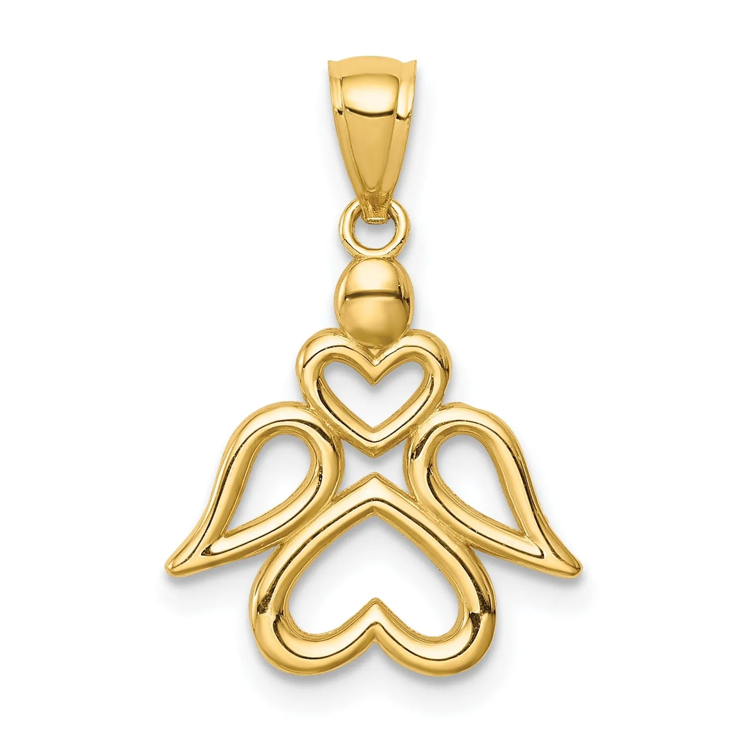 14K Yellow Gold Finish Polish Finish Concave Angel with Hearts Pendant