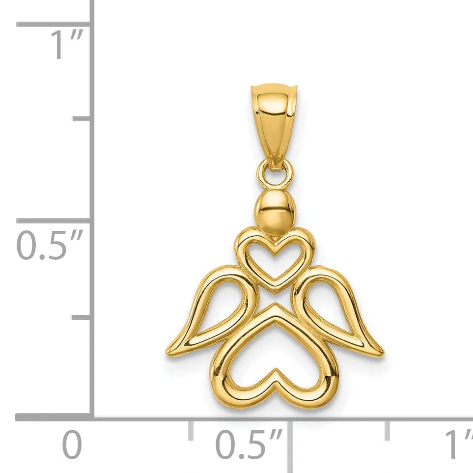 14K Yellow Gold Finish Polish Finish Concave Angel with Hearts Pendant