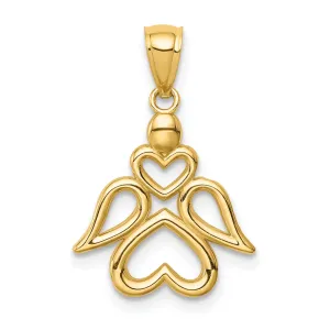 14K Yellow Gold Finish Polish Finish Concave Angel with Hearts Pendant