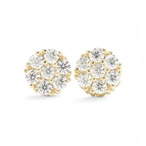 14k Yellow Gold Lab Diamond Cluster Earrings 1.45 ctw