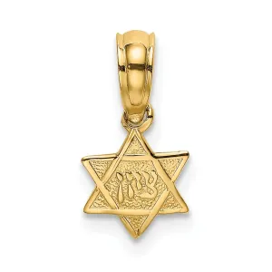 14K Yellow Gold Polish Texture Finish Mini Small Star Of David Pendant