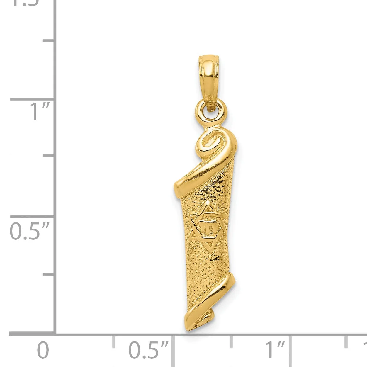 14k Yellow Gold Polish Texture Finish Torah with Star of David Pendant