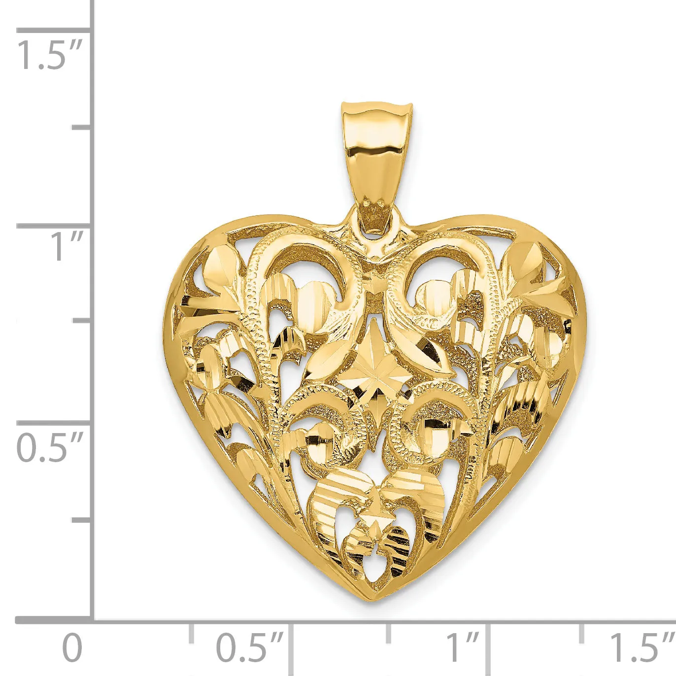 14k Yellow Gold Polished D.C Filigree 3-D Puffed Heart Pendant