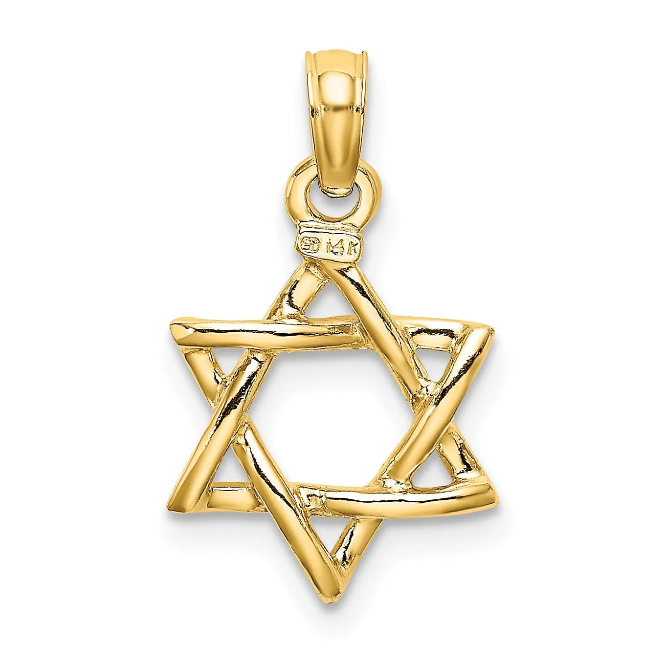 14k Yellow Gold Polished Finish 3-D Star of David Charm Pendant
