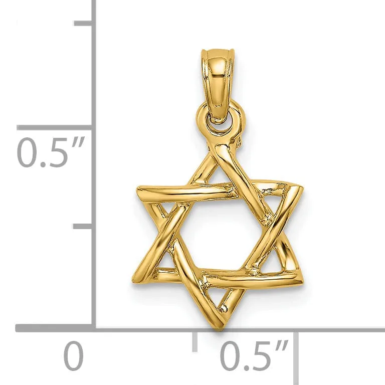 14k Yellow Gold Polished Finish 3-D Star of David Charm Pendant