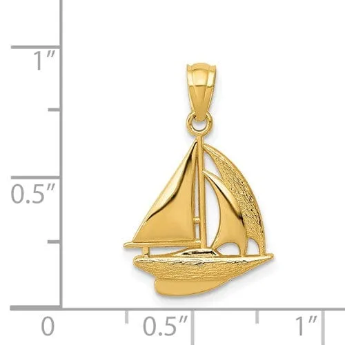 14k Yellow Gold Polished Finish Sailboat Pendant