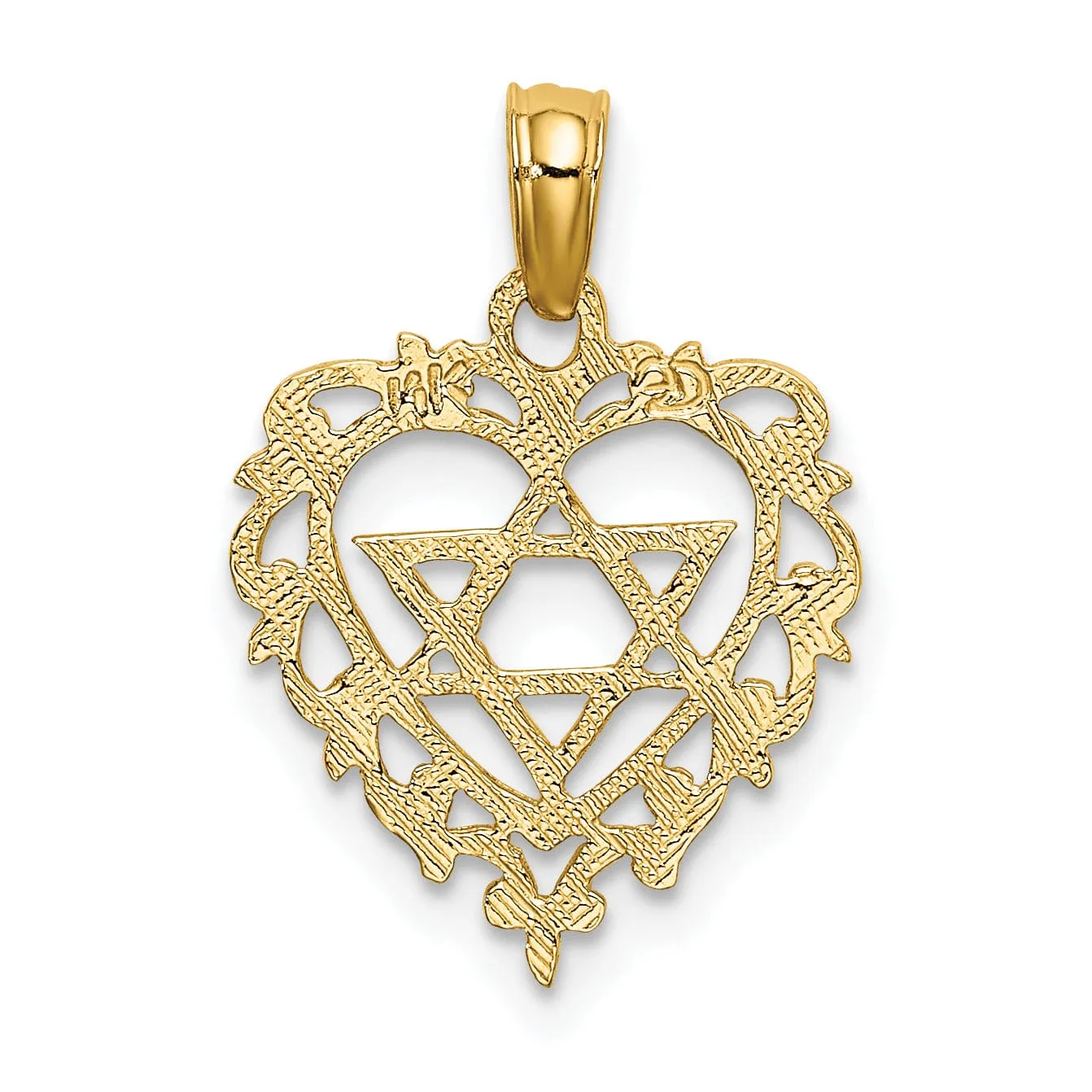 14K Yellow Gold Polished Finish Star Of David In Heart Shape Pendant
