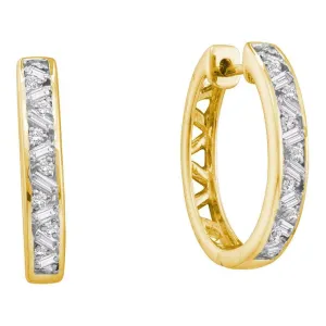 14k Yellow Gold Round Baguette Diamond Hoop Earrings 1/2 Cttw