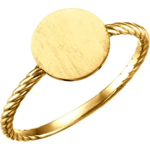14k Yellow Gold Round Engravable Rope Ring, Size 7