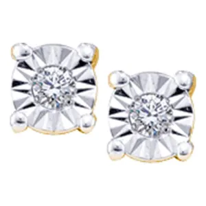 14K Yellow Gold Round Illusion-set Diamond Solitaire Screwback Earrings 1/20 Cttw