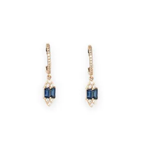 14K Yellow gold sapphire and diamond Huggies