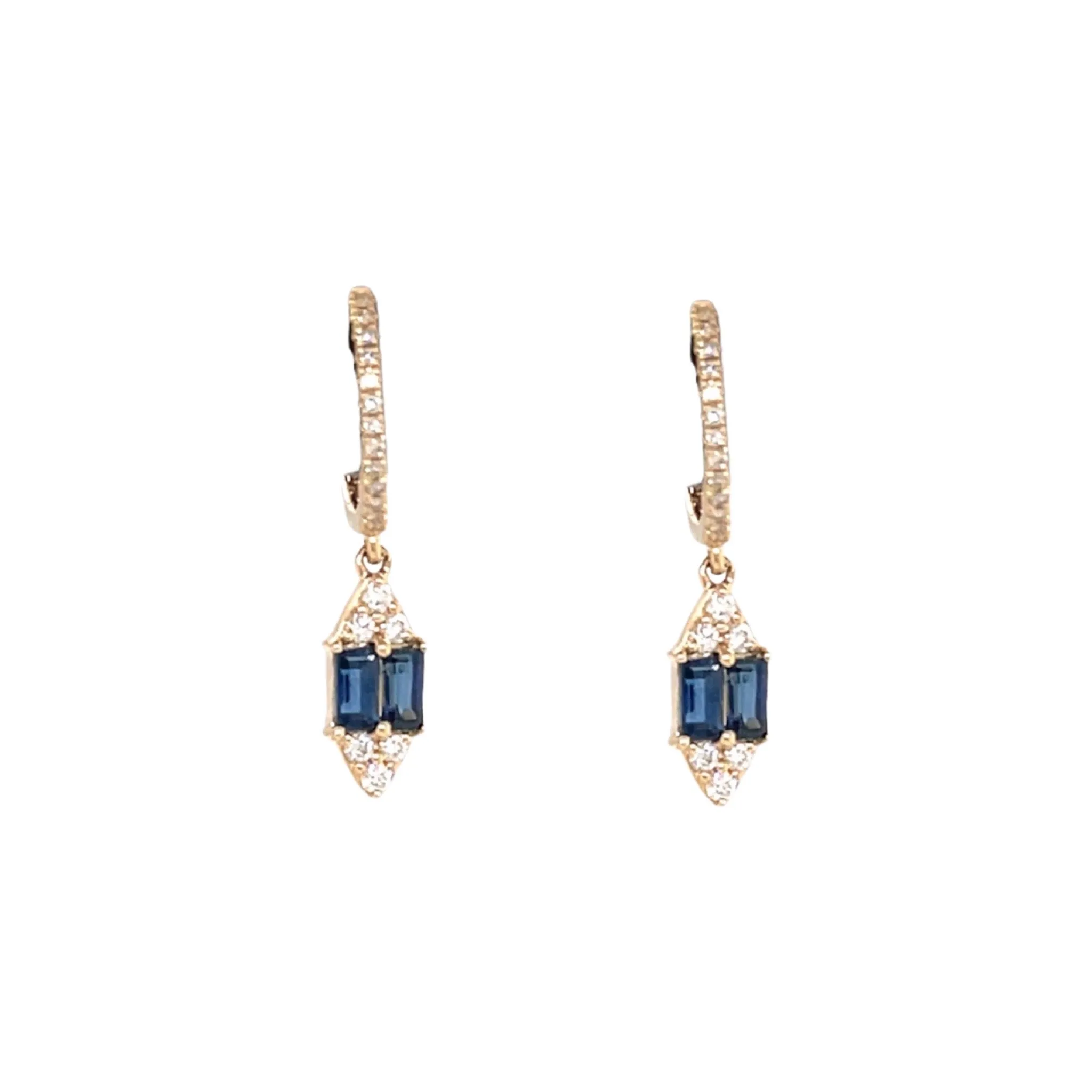 14K Yellow gold sapphire and diamond Huggies