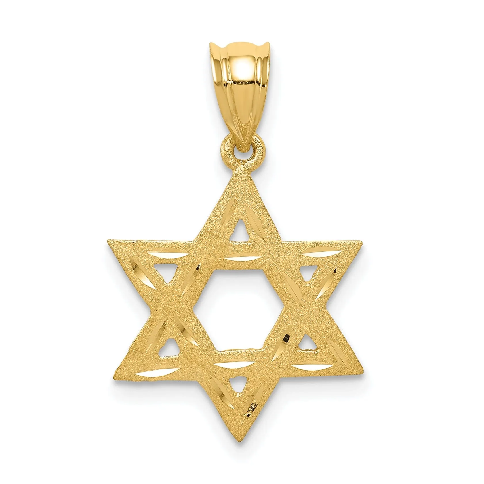 14k Yellow Gold Satin Diamond Cut Finish Star of David Charm Pendant