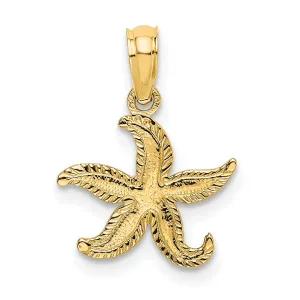 14K Yellow Gold Textured Polished Finish Starfish Charm Pendant