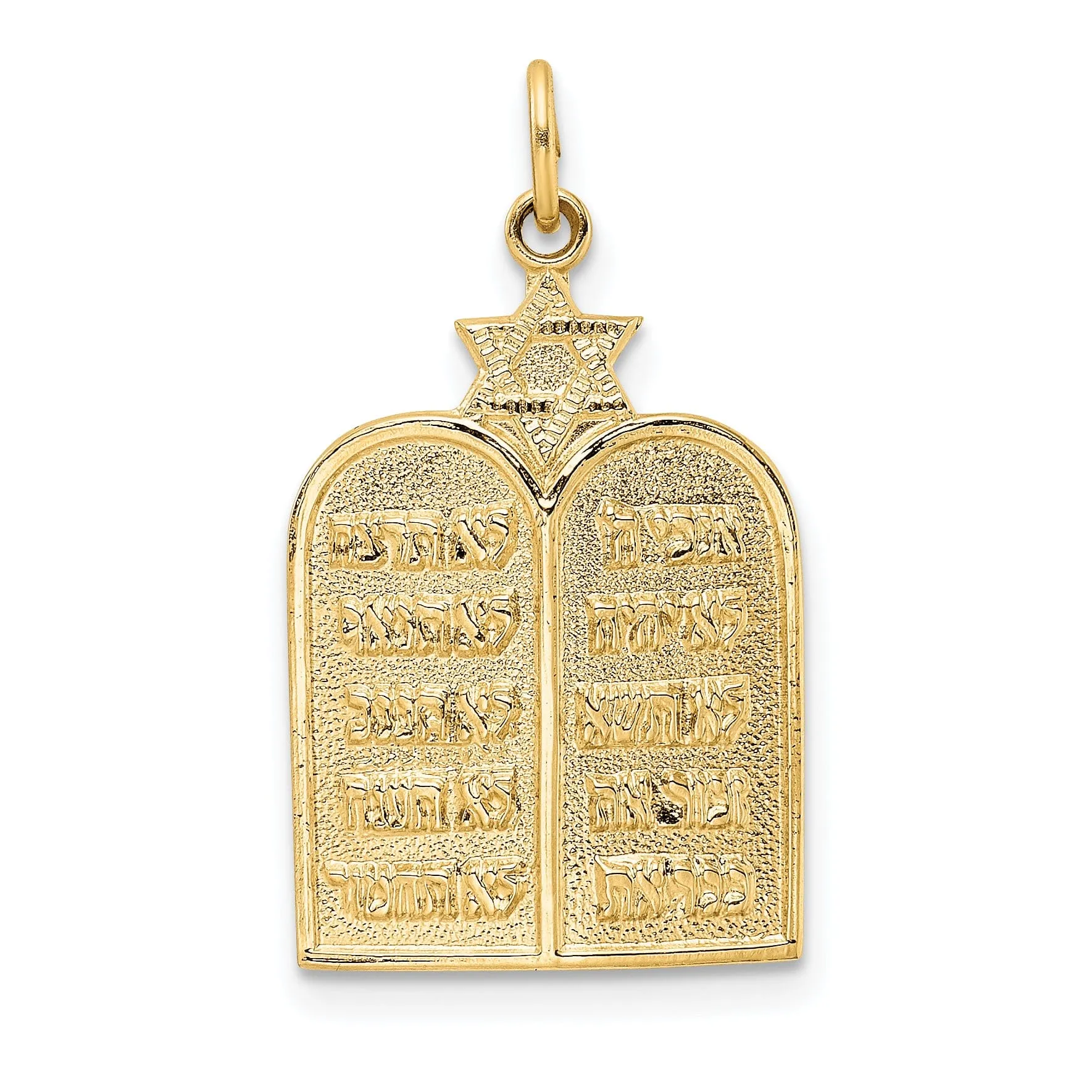 14k Yellow Gold Unisex Ten Commandments with Star of David Pendant