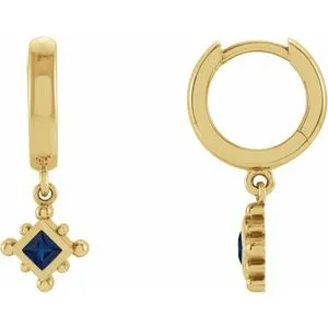 14K Yellow Natural Blue Sapphire Beaded Bezel-Set Hoop Earrings