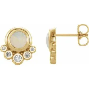 14K Yellow Opal & 1/8 CTW Diamond Earrings