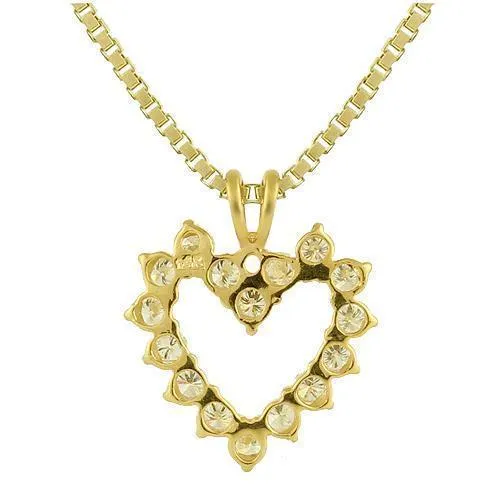 14K Yellow Solid Gold Heart Pendant With Prong Set Diamonds 0.75 Ctw