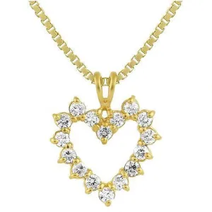 14K Yellow Solid Gold Heart Pendant With Prong Set Diamonds 0.75 Ctw