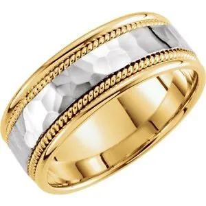 14K Yellow/White 8 mm Rope Design Band with Hammer Finish Size 9