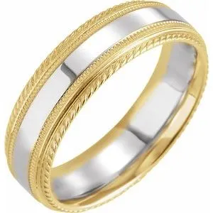 14K Yellow/White/Yellow 6 mm Rope Edge Band with Milgrain Size 9