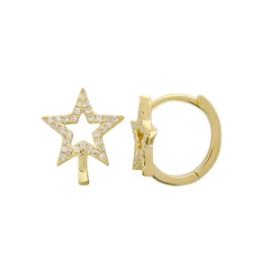 14KT Gold Diamond Alena Star Huggie Earrings
