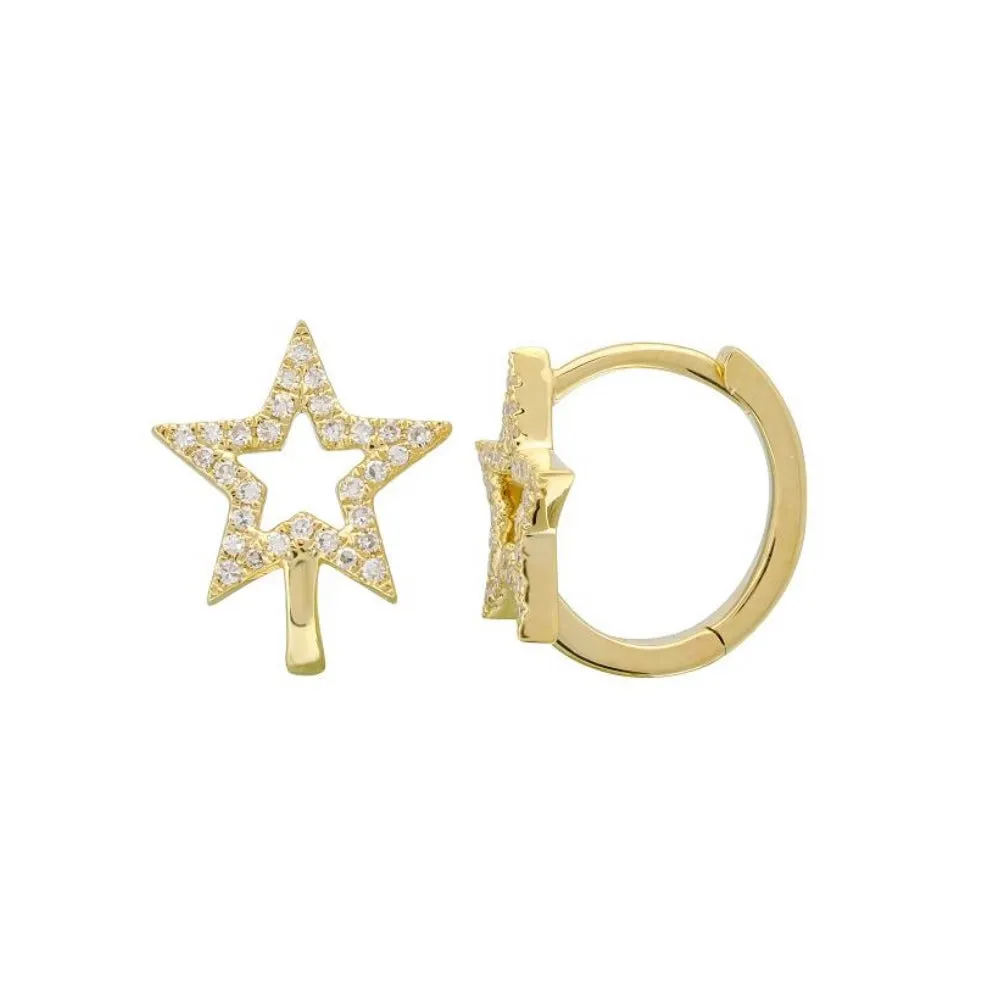 14KT Gold Diamond Alena Star Huggie Earrings