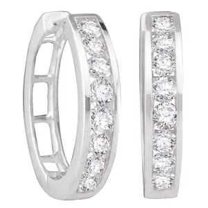 14kt White Gold Womens Round Channel-set Diamond Hoop Earrings 1/2 Cttw