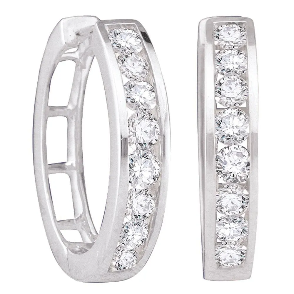 14kt White Gold Womens Round Channel-set Diamond Hoop Earrings 1/2 Cttw