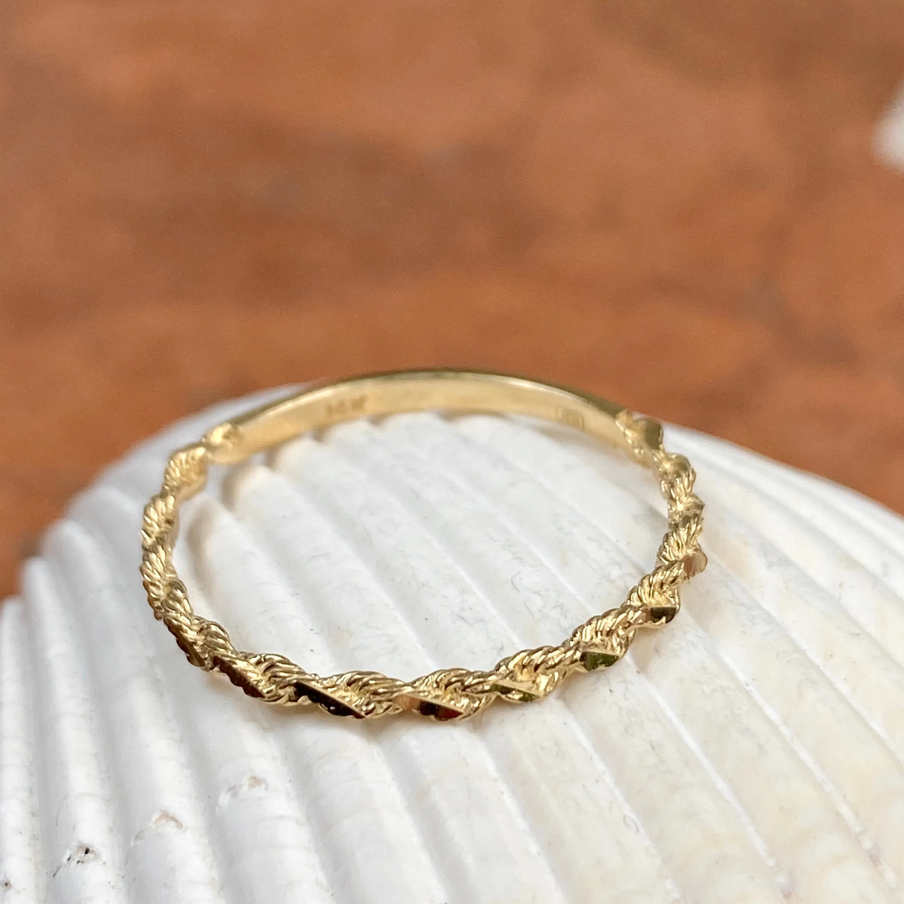 14KT Yellow Gold Diamond-Cut Rope Band Ring
