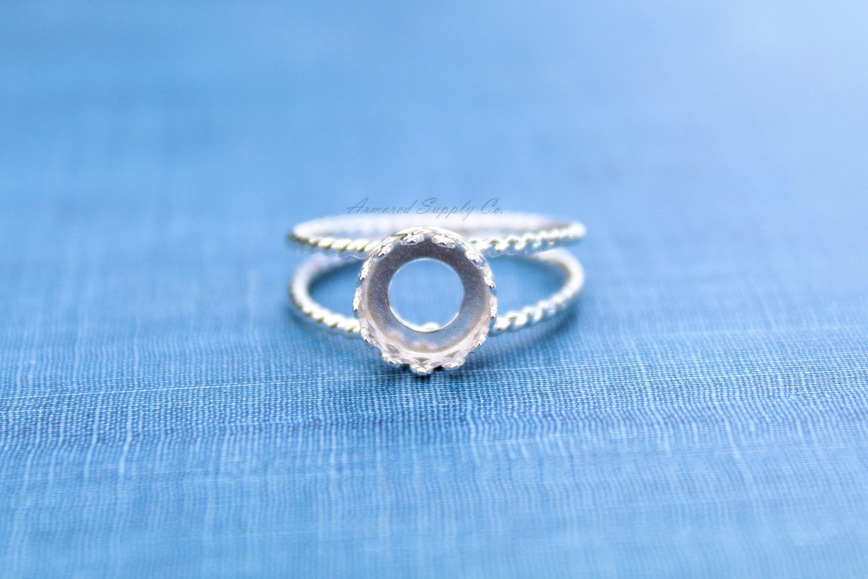 14mm Crown Bezel Sterling Silver Double Rope Band Ring blank
