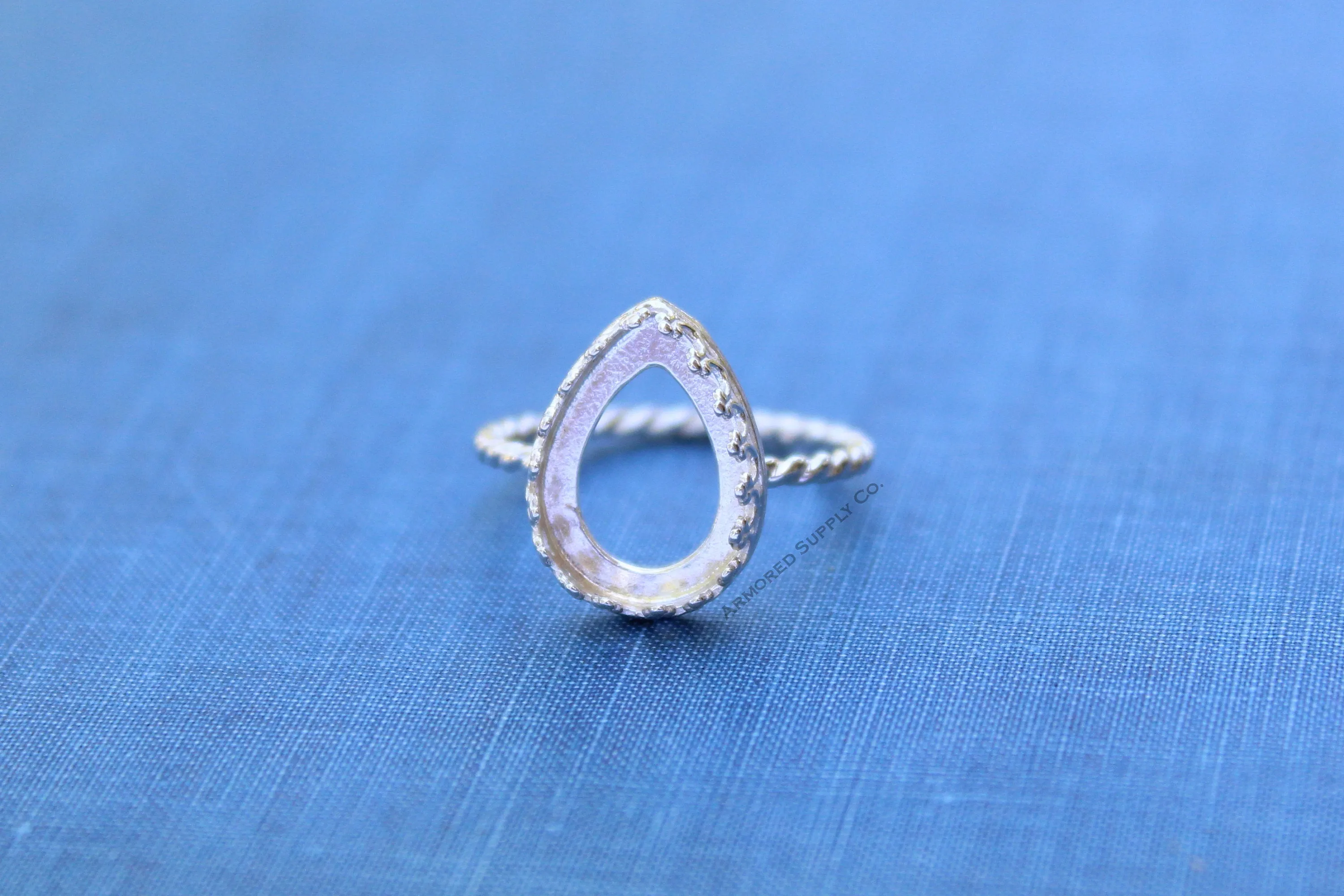 14x10mm Crown Pear Tear drop Bezel ROPE Ring blank Silver