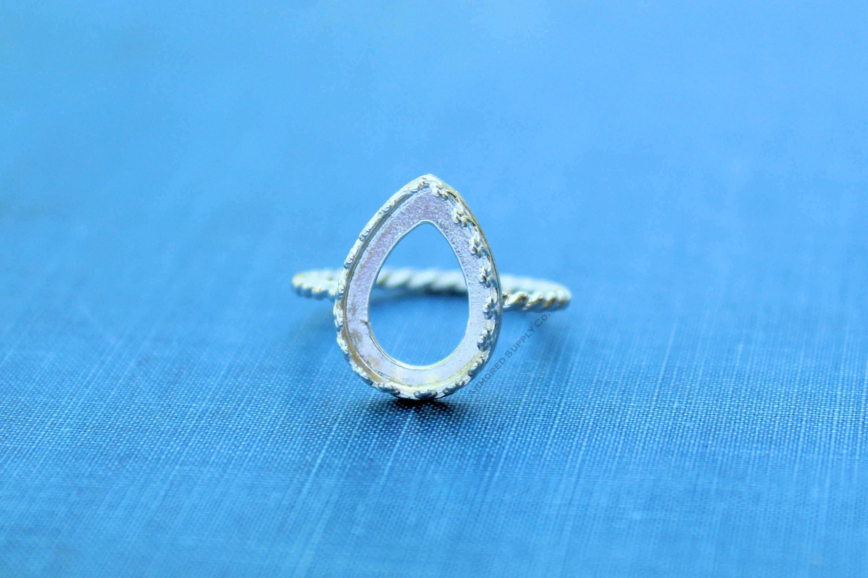 14x10mm Crown Pear Tear drop Bezel ROPE Ring blank Silver
