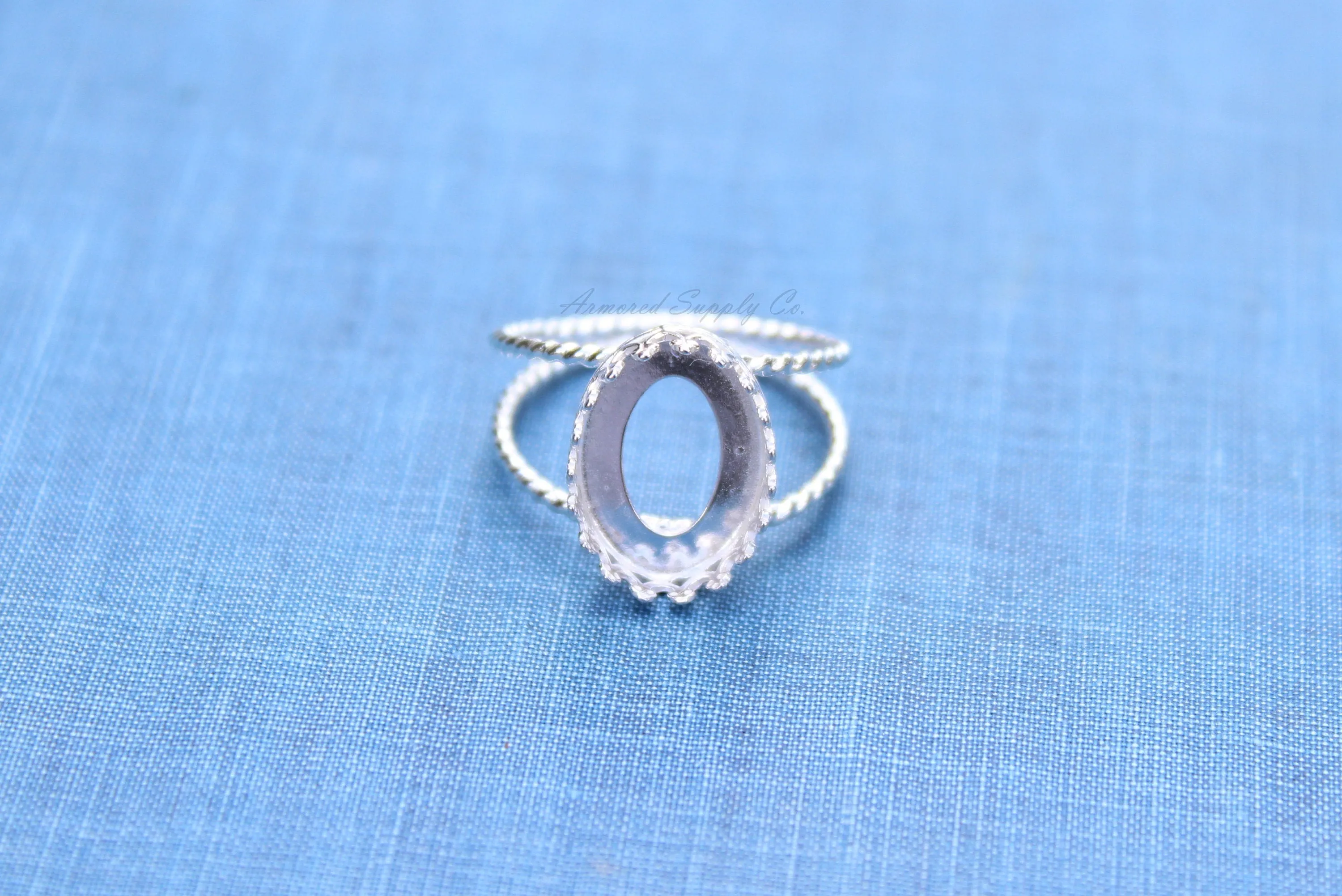 14x10mm Oval Crown Bezel Silver Double Rope Band Ring blank