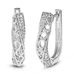 1/5 cttw Lab Grown Diamond Vintage Hoop Earrings in Sterling Silver