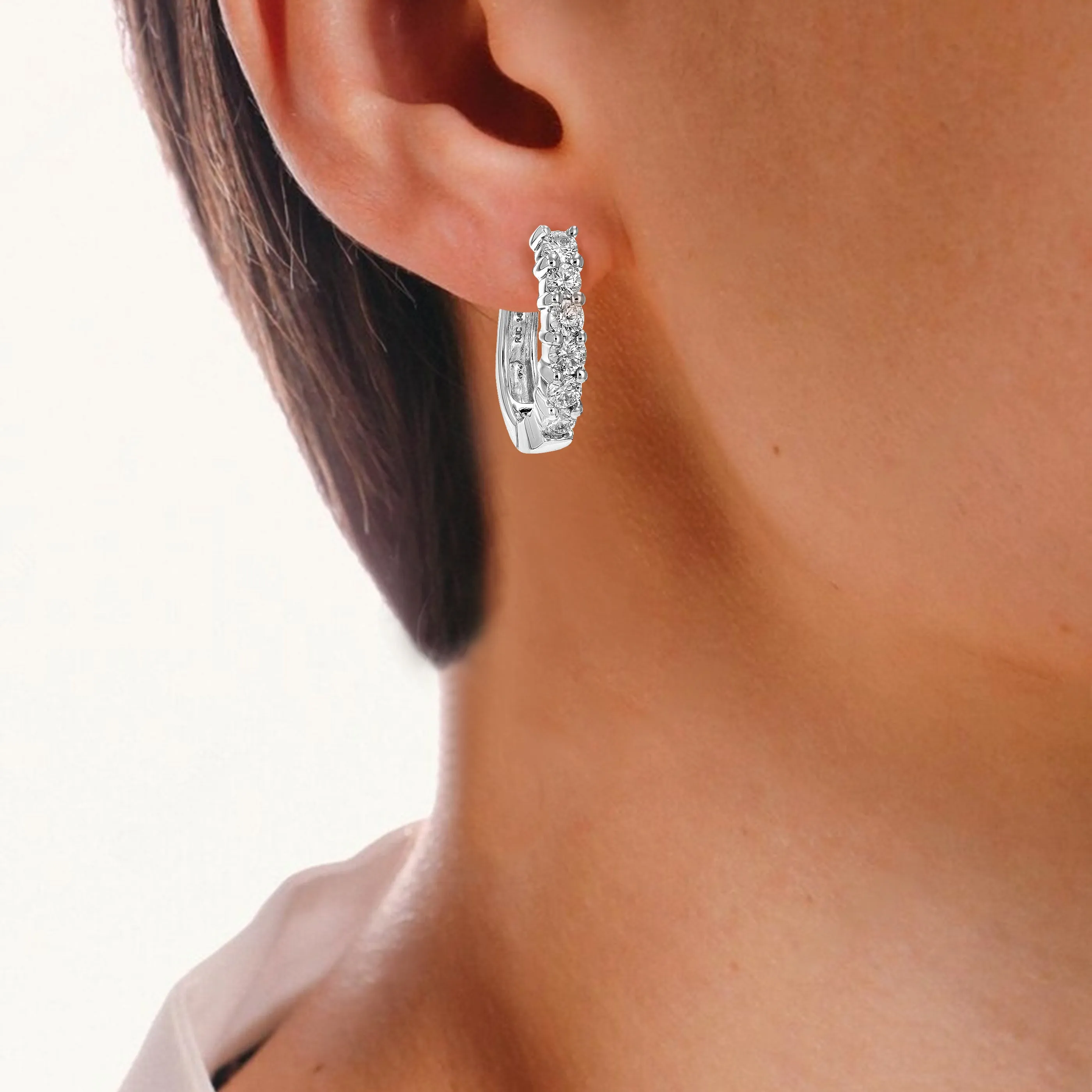 1.60 cttw Lab Grown Prong Diamond Hoop Earrings in 14K Gold