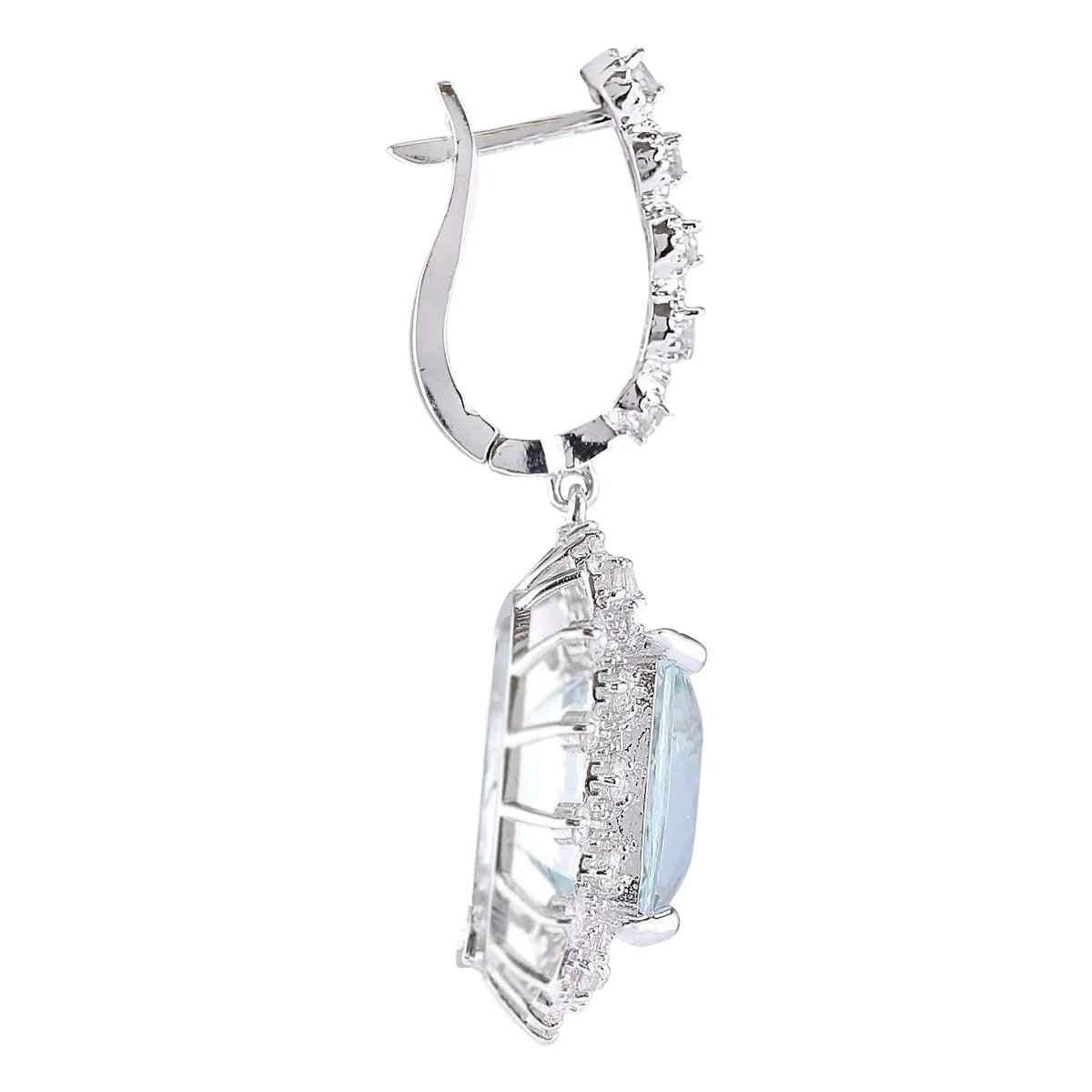 17.29 Carat Natural Aquamarine 14K White Gold Diamond Earrings