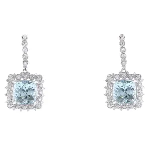 17.29 Carat Natural Aquamarine 14K White Gold Diamond Earrings